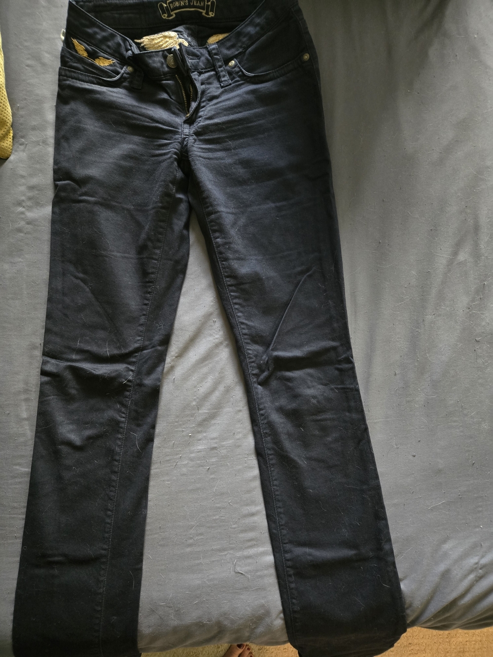 Robin's Jean Black Straight Leg Jeans with Gold Pocket Trim